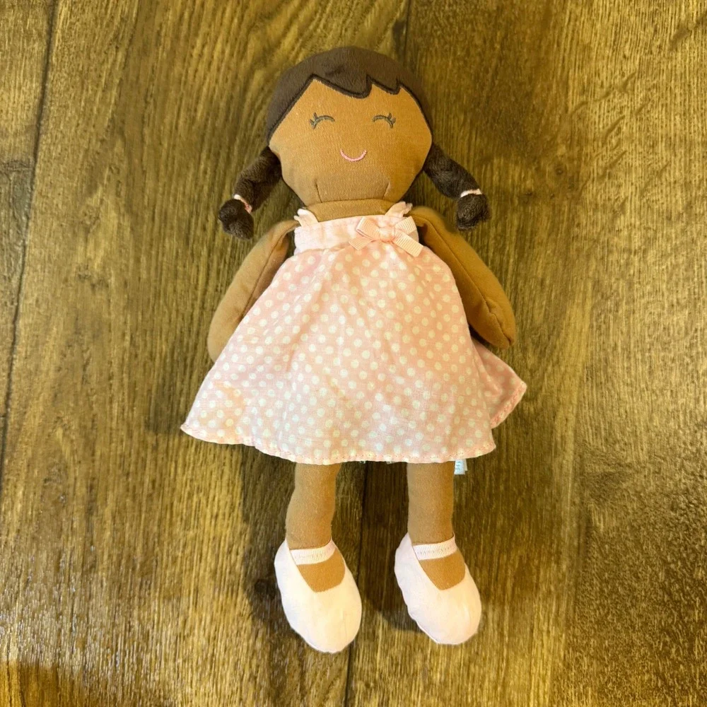 Carter's Plush Doll Pink Polka Dot Dress African American Black Hair 2014